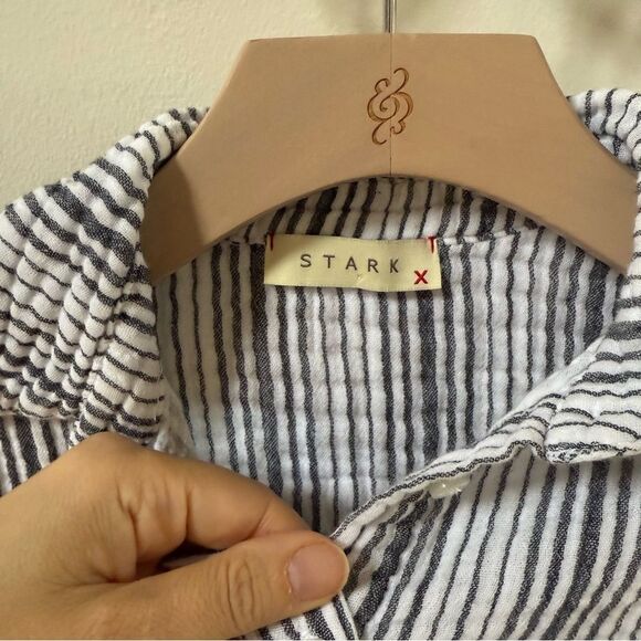 STARK X Striped Button Down Shirt in Gray and White S NWOT - Picture 6 of 14